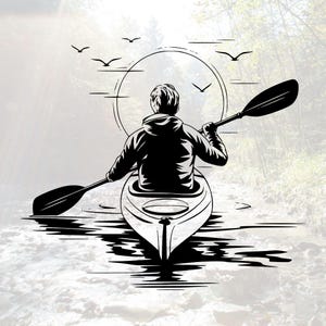 Kajak Vinyl Sticker – Avontuurlijke Outdoor Sticker – voor Auto, Busje, Camper, Kajak – 30×26,4 cm of 25×22 cm – Weerbestendig – Aangepaste Kleur