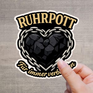 Ruhrpott Aufkleber – Herz aus Kohle mit Kette | Vinyl Sticker konturgeschnitten für Laptop, Trinkflasche, Auto, Wand