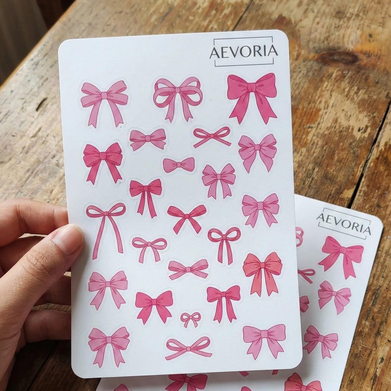Pink Bow Sticker Sheet | Coquette Bows Vinyl Stickers | Pink Ribbon ...
