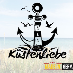 Vinyl Aufkleber Maritim – Küstenkind Design | Wasserdicht & Langlebig |  "Küstenliebe" - Anker, Möwen, Leuchtturm | Ostsee, Nordsee,