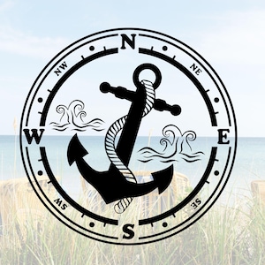 Vinyl Auto Sticker Anker Kompas Touw – Maritieme Sticker voor Auto, Camper & Boot – Weerbestendige Nautische Sticker voor Muur - Laptop