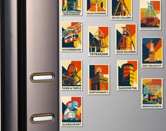 Bundle Set of 13 Ruhr Area Landmarks Retro Industrial Bauhaus Decor Industrial Heritage NRW Gift | Instant Download Ratio 3:4
