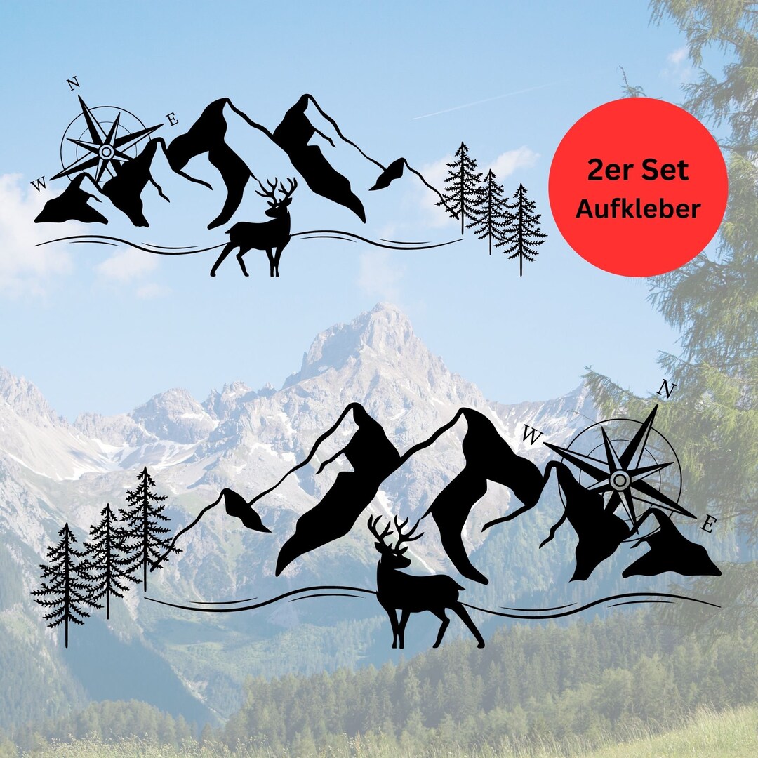 SVG Plotter Template Set of 2 Mountain Range Deer Compass - Etsy