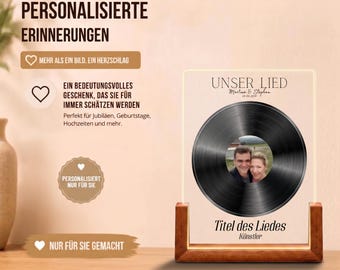 Personalized photo lamp featuring our song | Vinyl record picture couple anniversary gift | Wedding gift keepsake | Acrylic lamp music love