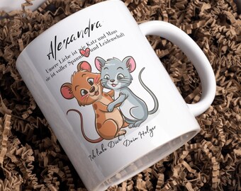 Cup gift Valentine's Day mug personalized with name wedding anniversary gift idea cat and mouse couple