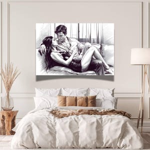 Sinnliches Paar Poster – Romantische Wandkunst für Schlafzimmer und Wohnzimmer - Erotik Zeichnung