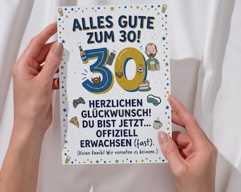 Funny 30th birthday card for a man, witty birthday card for 30 years with a saying, folding card, postcard, humorous gift for a brother, friend, or adult.