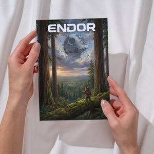 Endor Poster Vintage Sci-Fi Wandbild Waldmond Reise Kunstdruck Film Fan Geschenk Nerd Deko Weltraum Postkarte Ewok Illustration