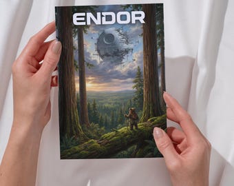 Endor Poster Vintage Sci-Fi Wall Art Forest Moon Travel Art Print Film Fan Gift Nerd Decor Space Postcard Ewok Illustration