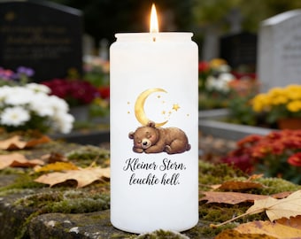 Sticker for grave candle, star child, bear, saying "Little star shine bright" - grave light, mourning candle, memorial candle, grave decoration - waterproof, set of 4