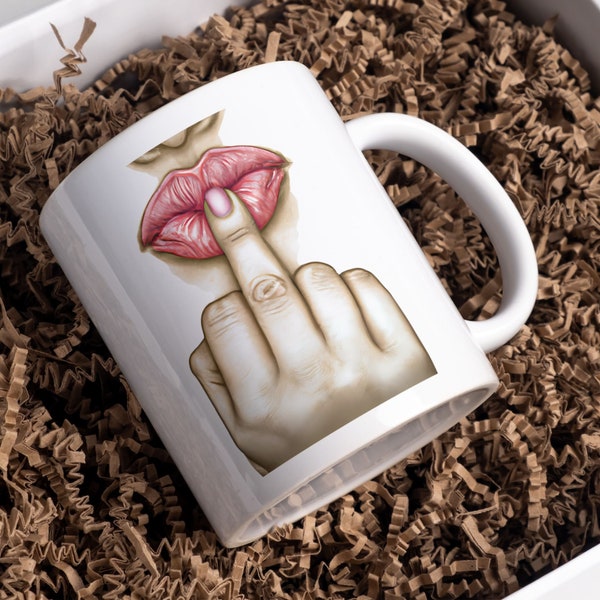 Tasse für selbstbewußte Frauen - Mittelfinger Kuss - Freche Keramiktasse