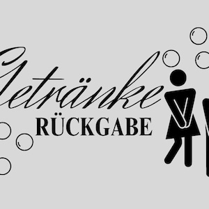 May include: Black and white sign with the text "Getränke Rückgabe" and two stick figures, one female and one male, with their hands on their hips.