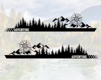 Adventure Berge & Kompass – SVG Datei, Wohnmobil Aufkleber, Wandtattoo, Camper Deko - Sofort Download - DIY Projekte