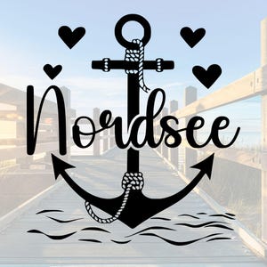 Maritieme vinylsticker – anker, Noordzee & harten, campersticker, caravandecoratie, autosticker, weerbestendig, camper, boot