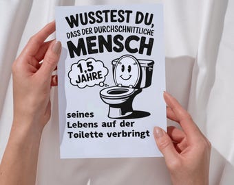 Poster Toilet Fact Funny Bathroom Wall Art Guest WC Postcard Saying Did You Know Toilet Decor Humor Black and White Gift Housewarming Shared Apartment