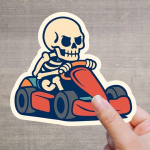 ゴーカートのスケルトンステッカー – ノートパソコン、ウォーターボトル、工具箱、モータースポーツファン向けの、白地に面白いモータースポーツステッカー