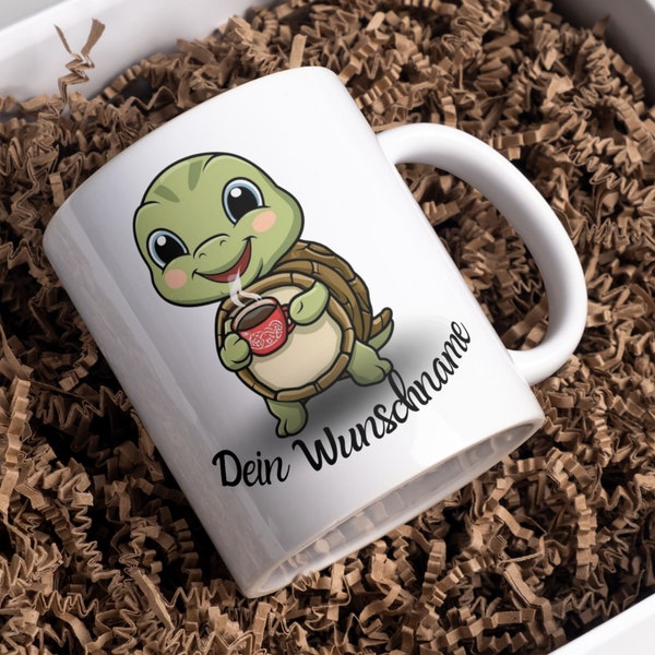 Personalisierte Tasse Schildkröte mit Wunschnamen - Geschenk für Reptilien Liebhaber Geschenk Glitzertasse mit Namen