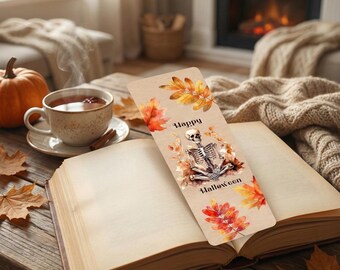 Happy Halloween Skeleton Bookmark - Autumnal Book Accessory - Fun and Spooky Gift for Bookworms