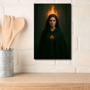 Rise of the Fireheart Fantasy Poster Download Mythara Art Print magical female motif runes fire digital print DIN format wall decoration mystical