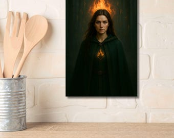 Rise of the Fireheart Fantasy Poster Download Mythara Art Print magical female motif runes fire digital print DIN format wall decoration mystical