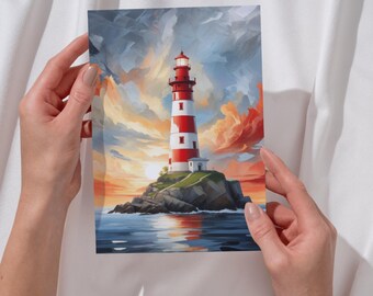 Poster Lighthouse Sea Art Print Maritime Wall Art Sunset Coast Landscape Postcard Painted Decor Living Room Gift North Sea