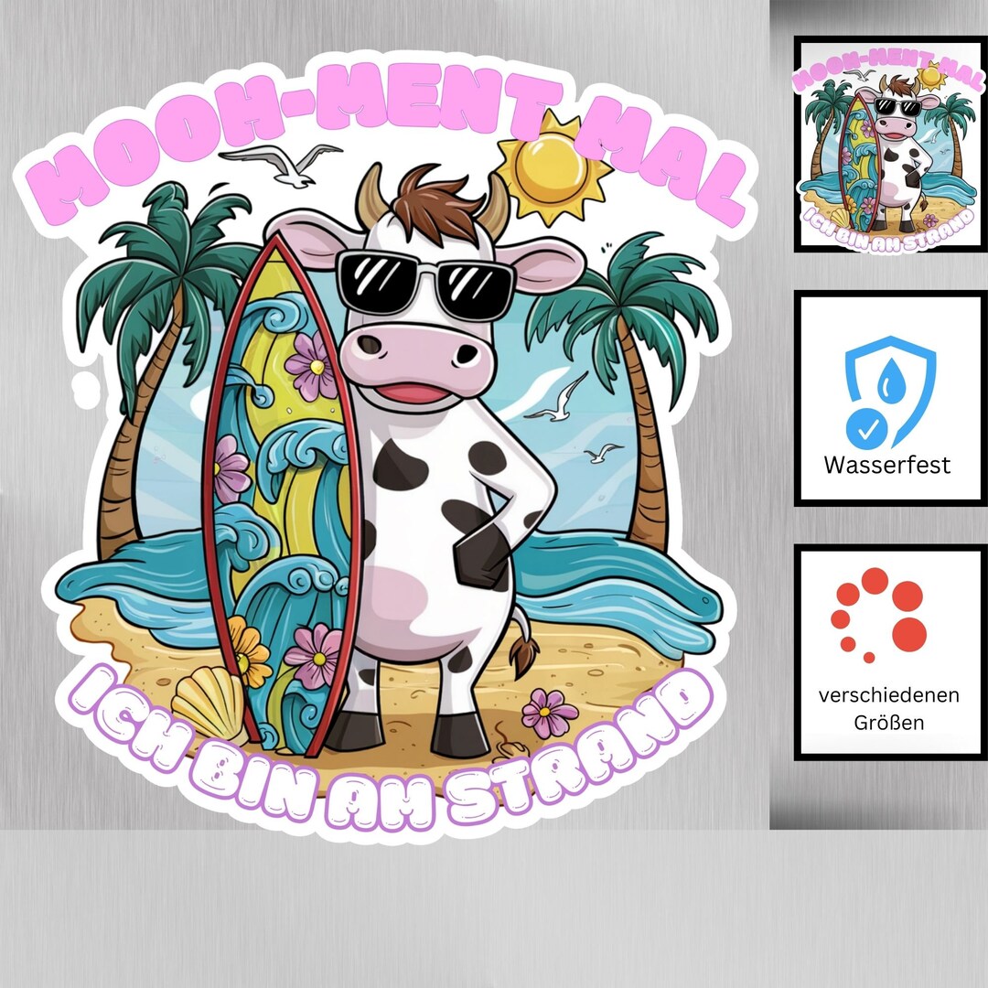 Funny Cow Sticker Mooh-ment, I'm at the Beach Laptop Stickers & More - Etsy