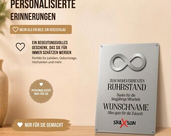 Abschiedsgeschenk Kollege Ruhestand | Personalisiertes Blechschild Rente | Geschenk Pensionierung | Urkunde Abschied Arbeit | Sammelgeschenk