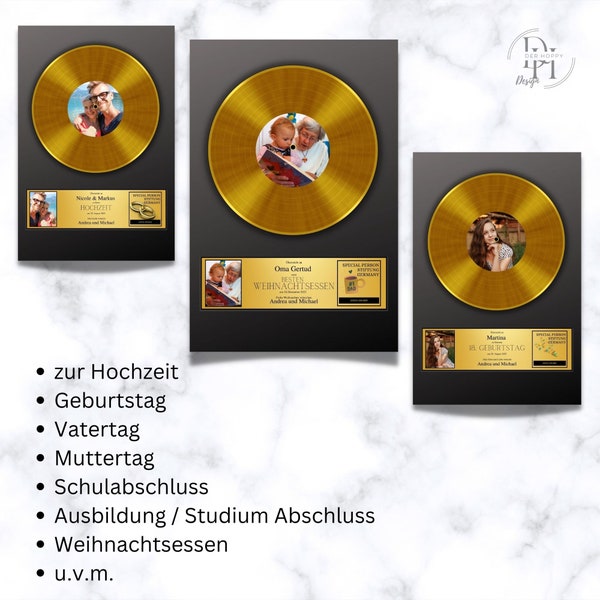 Personalisierte goldene Schallplatten-Poster - das perfekte Geschenk zum Valentinstag, Muttertag, Vatertag, Hochzeit oder Firmenjubiläum