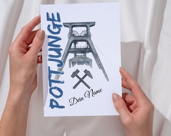 Personalized Ruhr Area Poster Postcard | Ruhr Area Child, Girl, Boy | Coal Mine Name | Wall Art Gift | A6 A5