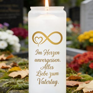 Grabkerze Aufkleber Vatertag | Im Herzen unvergessen Papa | Infinity Herz Gold | Grabdeko Spruch | Transparent Vinyl Wasserfest 4er Set