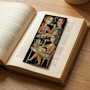 Lesezeichen Kunst | Picasso Stil Kaffeetrinker | Kubismus Buchzeichen | Name Geschenk Leseratte |