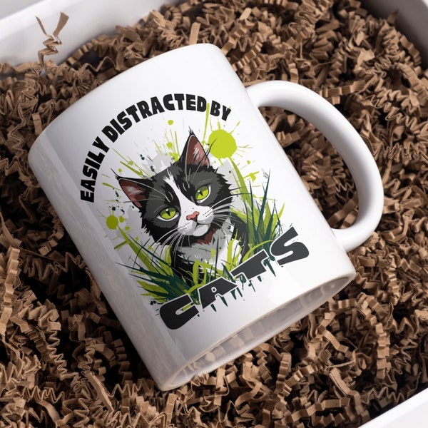 Tasse avec chat en céramique ; idée cadeau pour les amoureux des chats, tigre de maison, également disponible en coussin de 40 x 40 cm