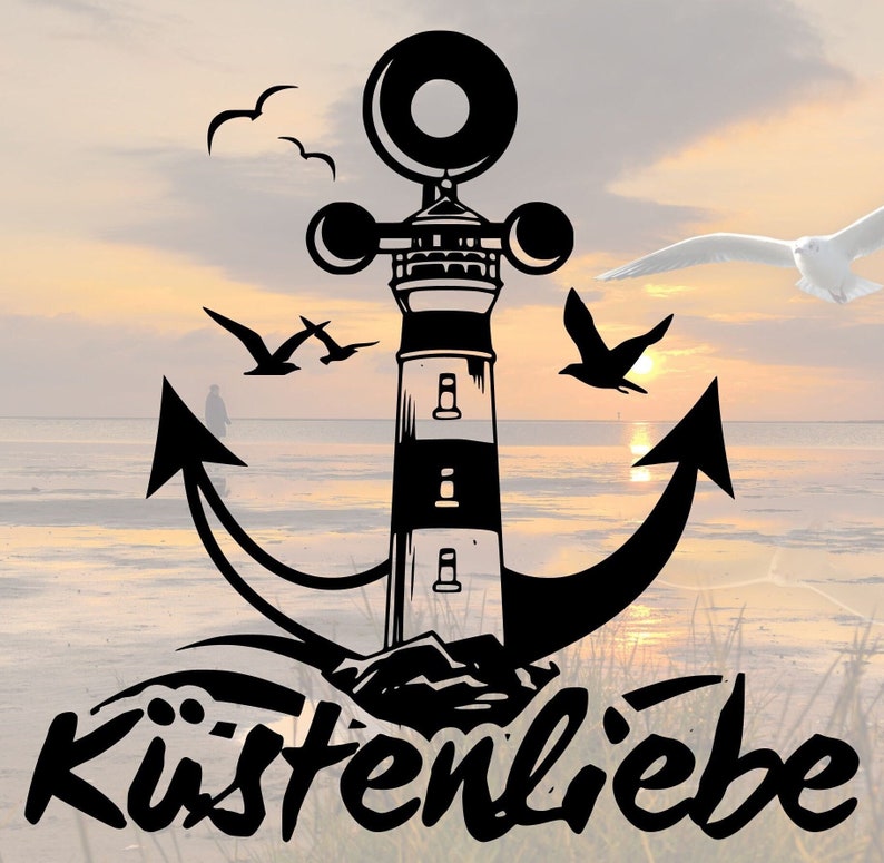 Vinyl Car Sticker Coastal Love Anchor, Seagulls, Lighthouse Baltic Sea, North Sea, North Sea coast image 1
