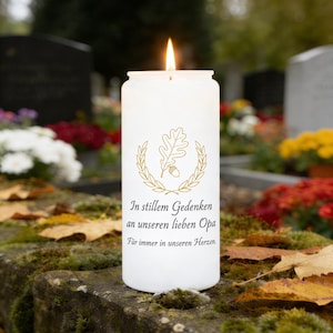 Pegatinas para velas de tumba de abuelo | Juego de 4 transparentes e impermeables | Hojas de roble en recuerdo silencioso | Pegatinas de vinilo para velas de cementerio