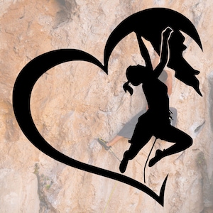 Archivo SVG de escalada, motivo de corazón de mujer, escalada en roca, búlder, amor por el deporte, archivo de trazador, diseño de bricolaje para exteriores, Cricut Cameo, idea de regalo, descarga