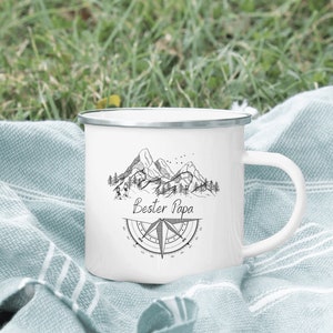 Personalized stainless steel cup with carabiner handle, hiking, mountain silhouette, camping, outdoor, compass image 3