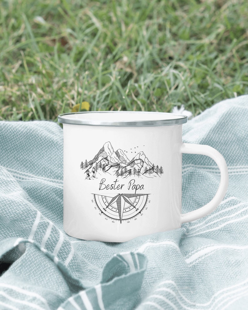 Personalized stainless steel cup with carabiner handle, hiking, mountain silhouette, camping, outdoor, compass image 3