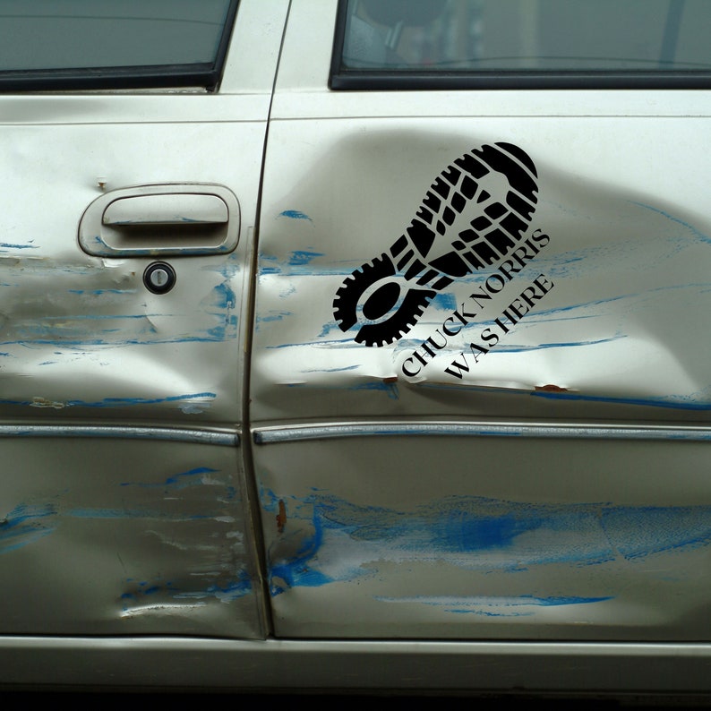 Bumper sticker for bump Chuck Norris was here cover body damage funny image 1