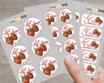 Vinyl labels for strawberry jam - preserving jars labeling jam preserving sticker set decoration