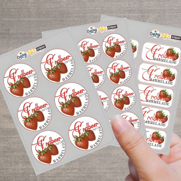 Vinyl Etiketten für Erdbeermarmelade - Einmachgläser Beschrfitung Marmelade Einkochen Sticker Set Verziehrung