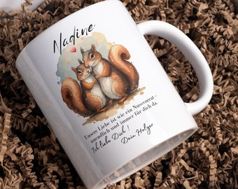 Personalized cup gift Valentine's Day mug with name wedding anniversary gift idea squirrel couple