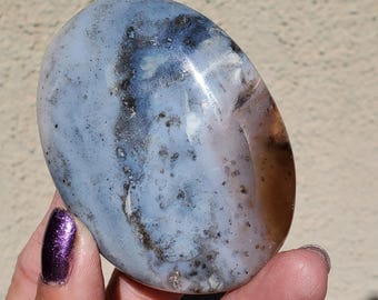 Ocean Jasper Soft Blue Translucent Palmstone Freeform Healing Crystal 93 Grams