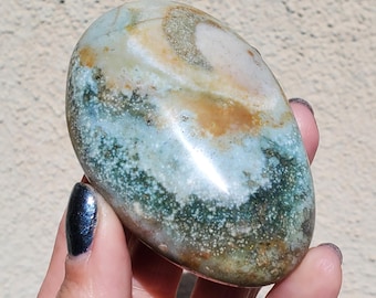 Ocean Jasper Soft Green Translucent Palmstone Freeform Healing Crystal 123 Grams