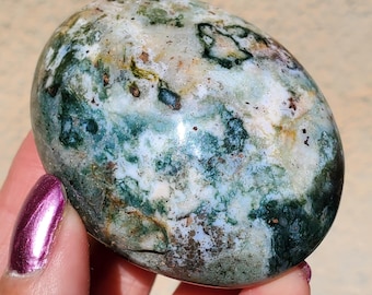 Ocean Jasper Army Green Red Translucent Palmstone Crystal 102 Grams