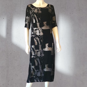 Robe fourreau vintage en velours noir et résille transparente des années 80 M