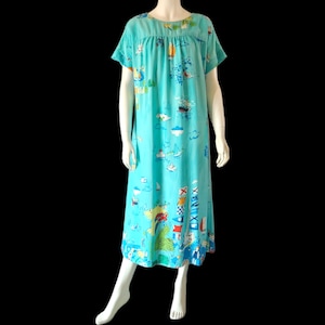 Vintage 60er 70er Jahre Mrs Roper Nautical Beach Print House Dress Dress M/L