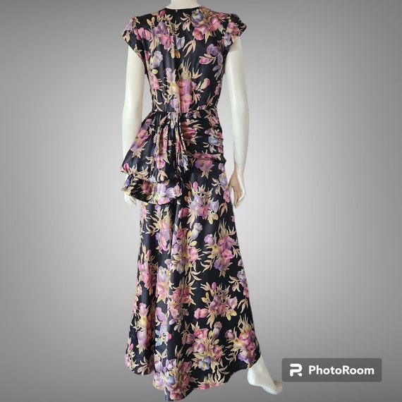 Vintage 1930s Satin Floral Gown with Bustle S - image 6
