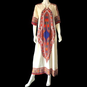 VINTAGE 70s Hippie Boho 100% Cotton Kaftan w/ African Print M