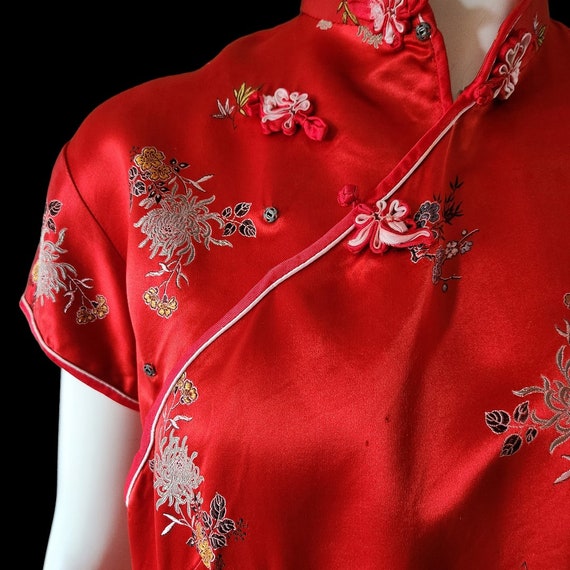 Vintage 90s Red Silk Cheongsam M - image 10