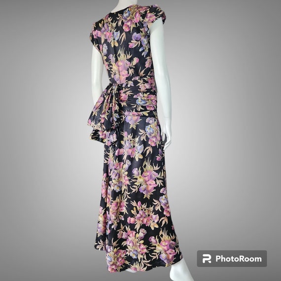 Vintage 1930s Satin Floral Gown with Bustle S - image 5
